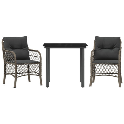 3-Delige Bistroset Met Kussens Poly Rattan Grijs