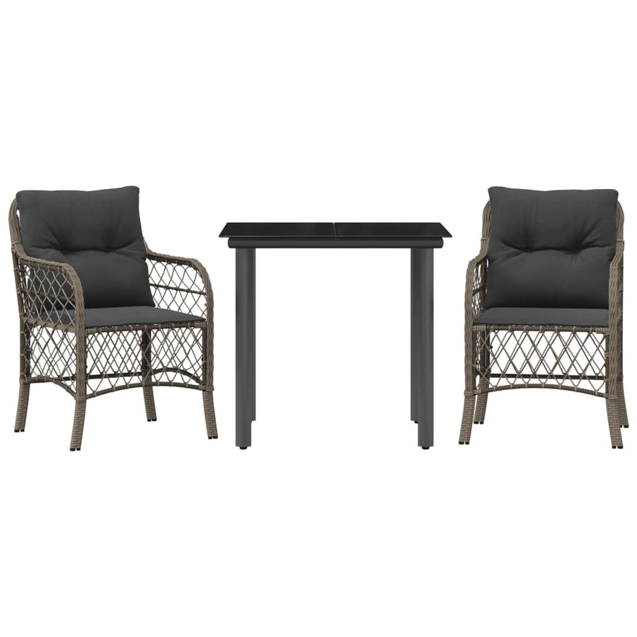 3-Delige Bistroset Met Kussens Poly Rattan Grijs