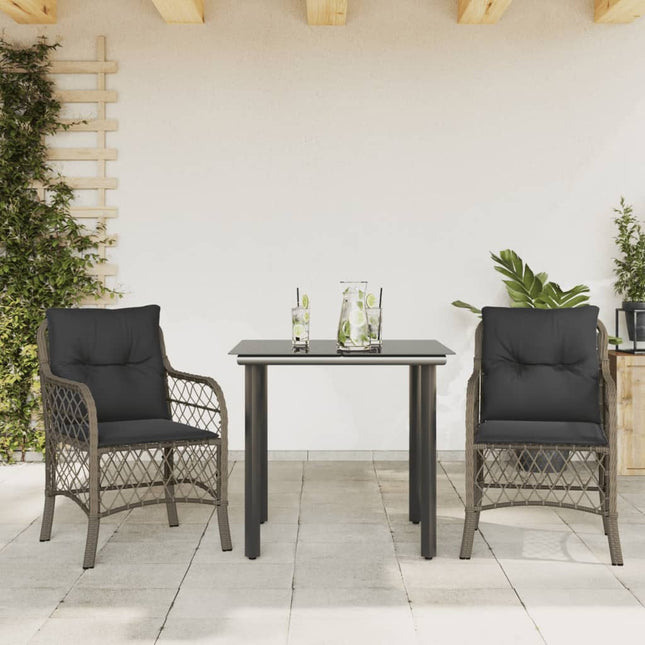 3-Delige Bistroset Met Kussens Poly Rattan Grijs