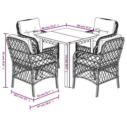 5-Delige Tuinset Met Kussens Poly Rattan Grijs