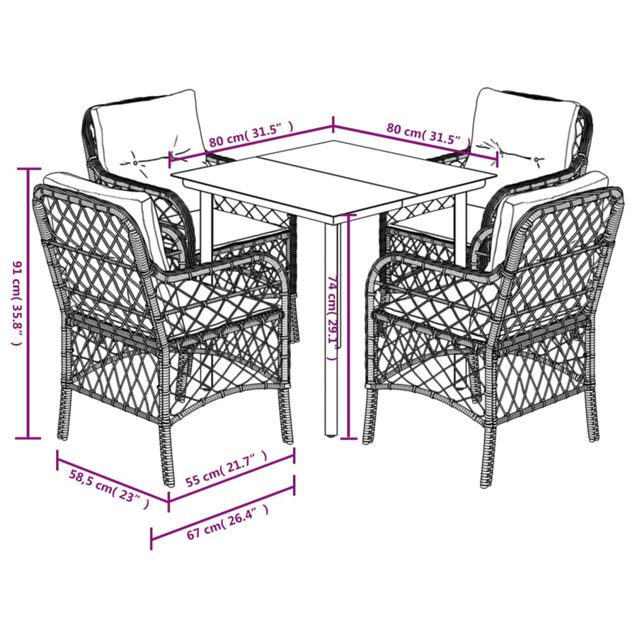 5-Delige Tuinset Met Kussens Poly Rattan Grijs