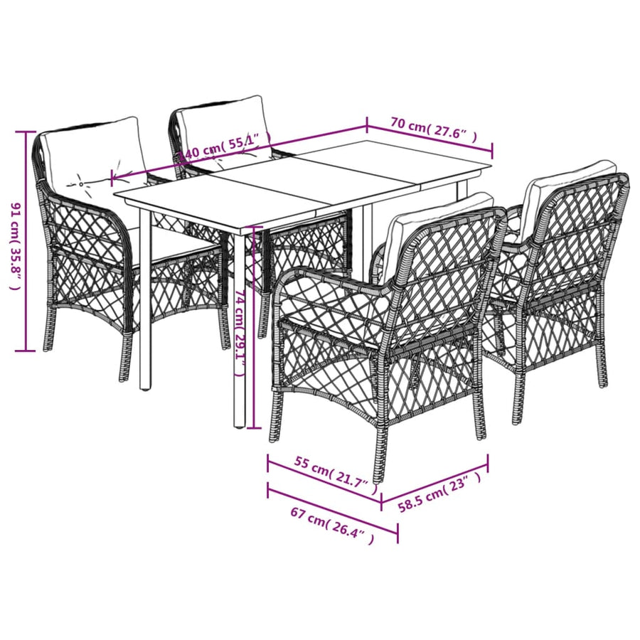 5-Delige Tuinset Met Kussens Poly Rattan Grijs