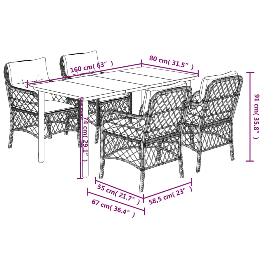 5-Delige Tuinset Met Kussens Poly Rattan Grijs