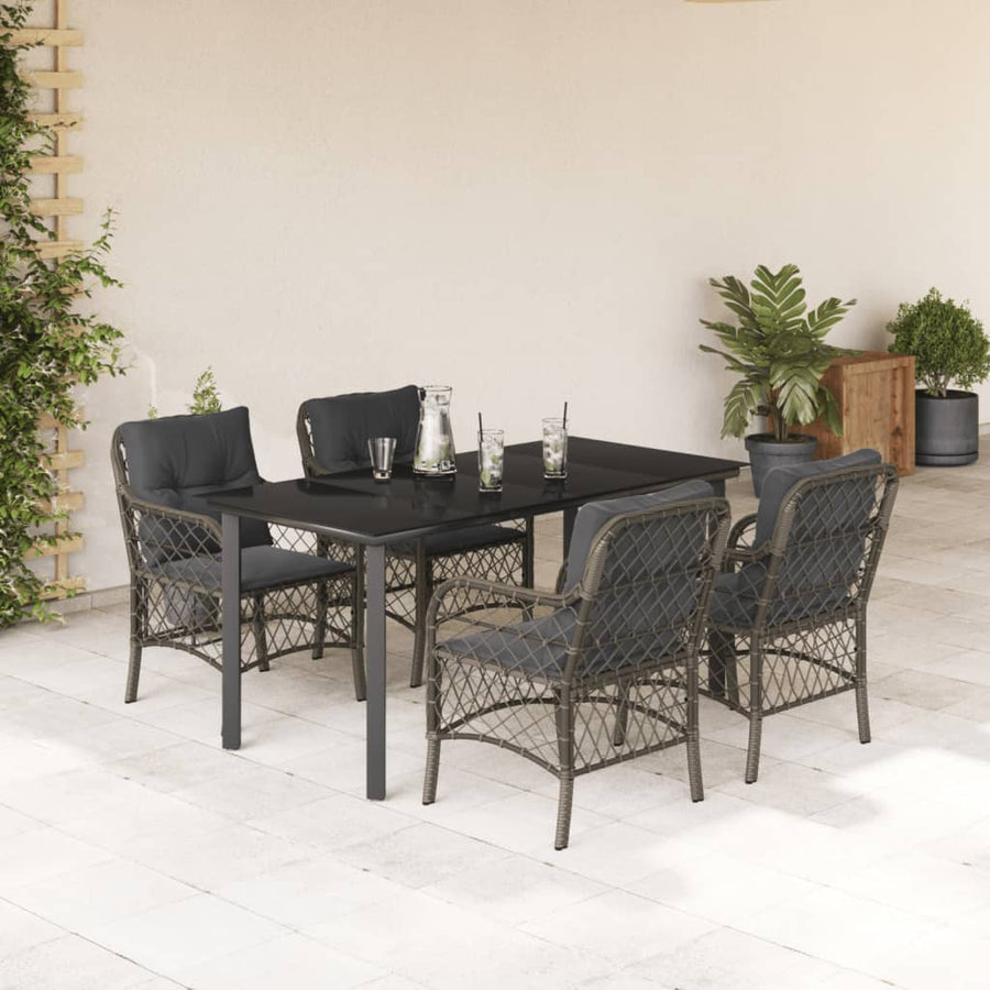 5-Delige Tuinset Met Kussens Poly Rattan Grijs