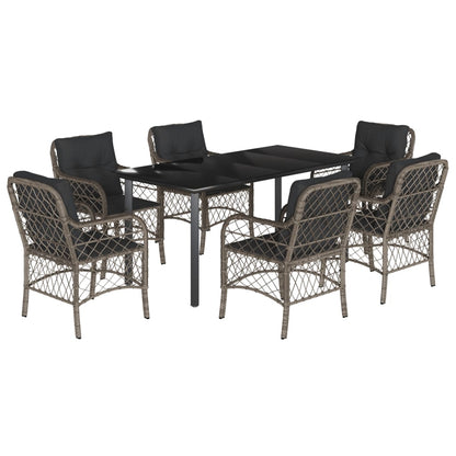 7-Delige Tuinset Met Kussens Poly Rattan Grijs