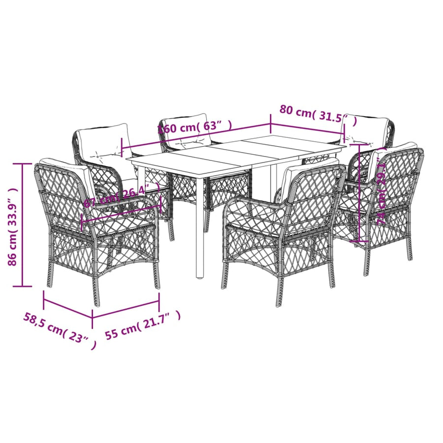 7-Delige Tuinset Met Kussens Poly Rattan Grijs