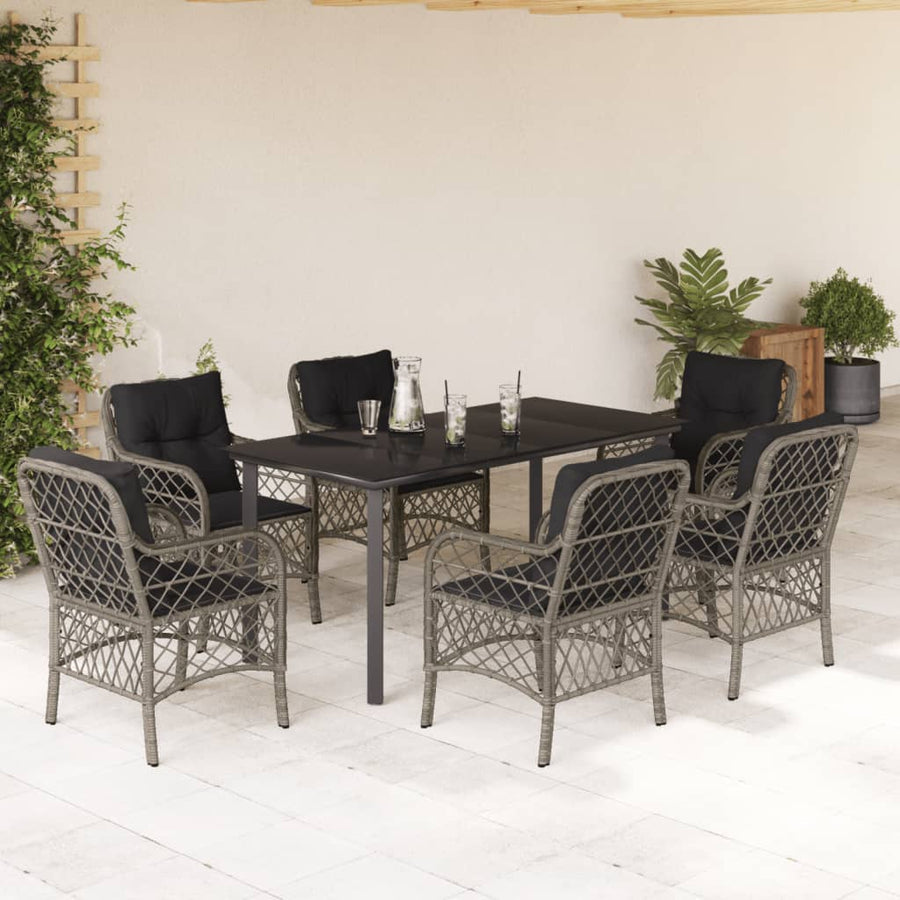 7-Delige Tuinset Met Kussens Poly Rattan Grijs