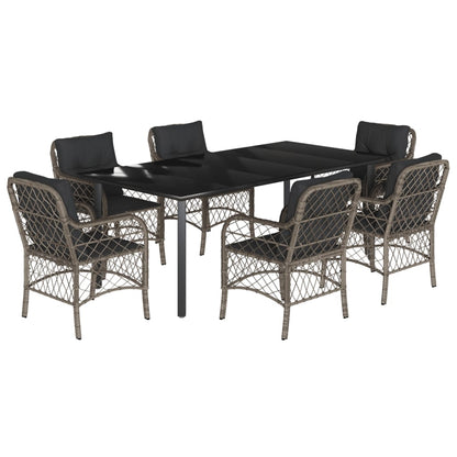 7-Delige Tuinset Met Kussens Poly Rattan Grijs 6 200 cm tafellengte