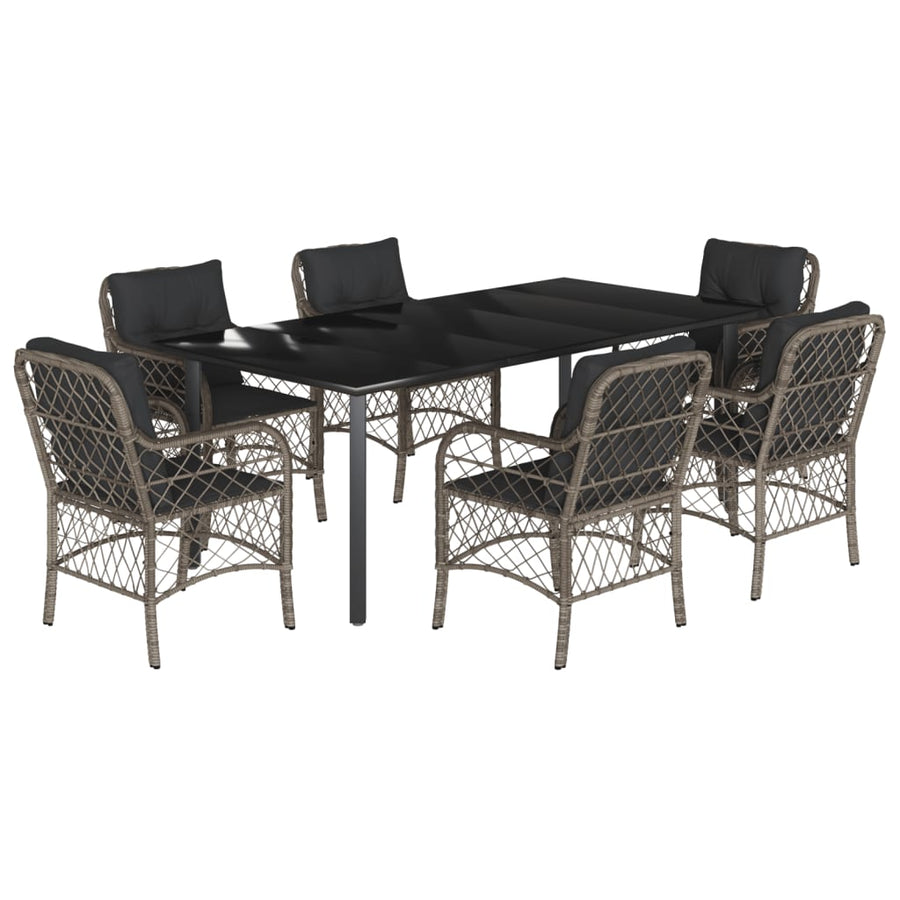 7-Delige Tuinset Met Kussens Poly Rattan Grijs 6 200 cm tafellengte