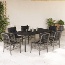 7-Delige Tuinset Met Kussens Poly Rattan Grijs 6 200 cm tafellengte