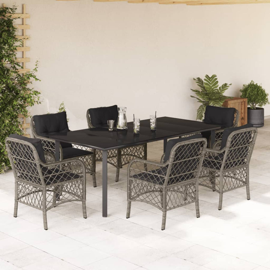 7-Delige Tuinset Met Kussens Poly Rattan Grijs 6 200 cm tafellengte