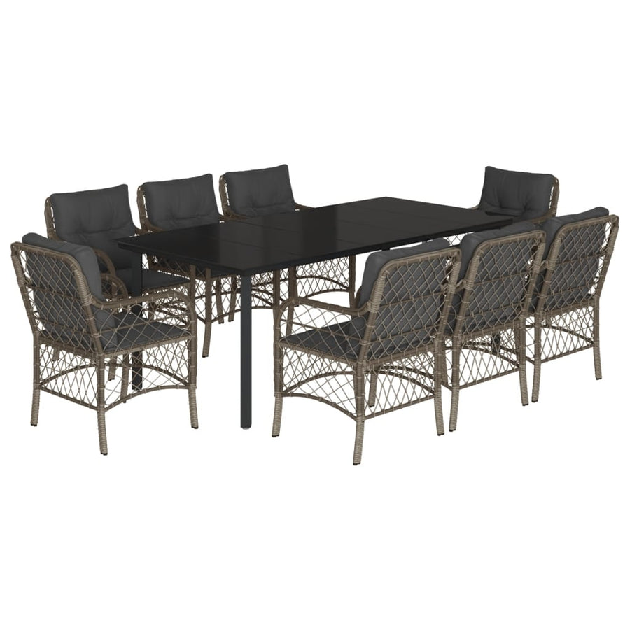 9-Delige Tuinset Met Kussens Poly Rattan Grijs 8 200 cm tafellengte