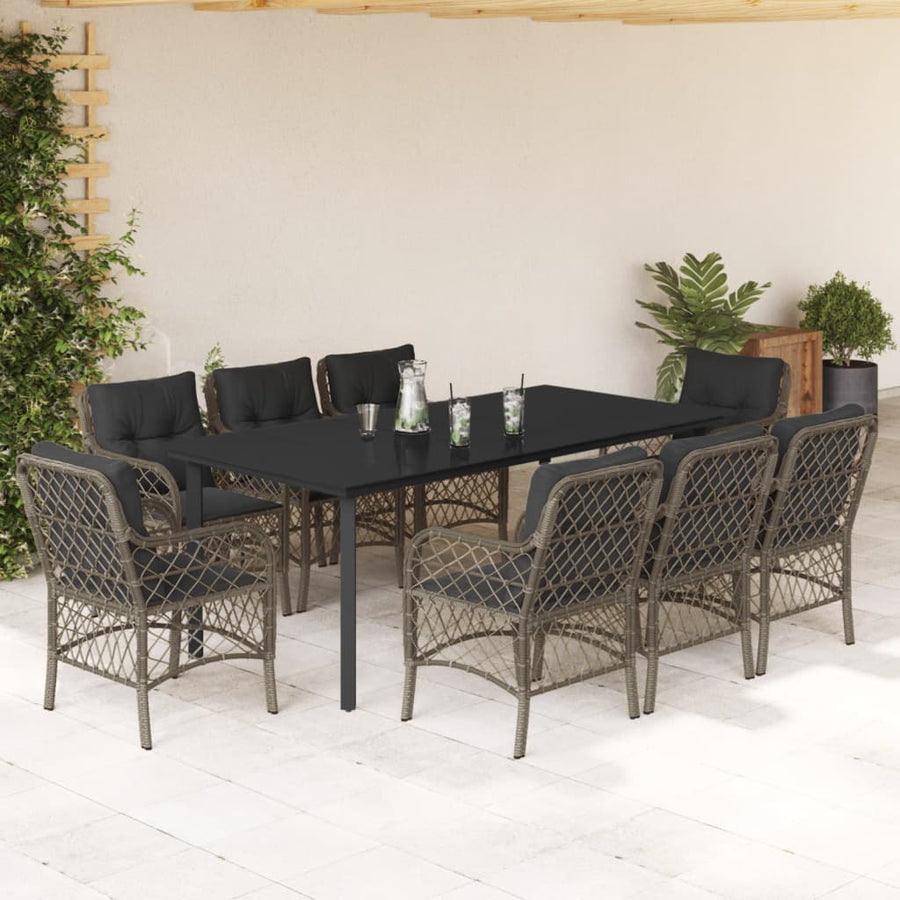 9-Delige Tuinset Met Kussens Poly Rattan Grijs 8 200 cm tafellengte