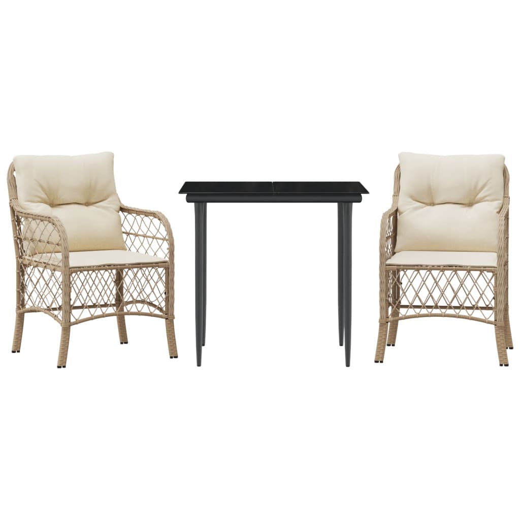 3-Delige Bistroset Met Kussens Poly Rattan Beige