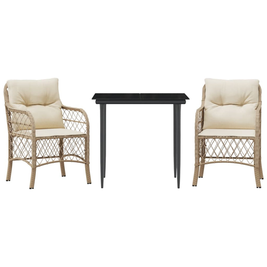 3-Delige Bistroset Met Kussens Poly Rattan Beige