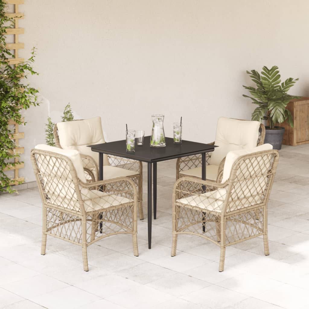 5-Delige Tuinset Met Kussens Poly Rattan Beige