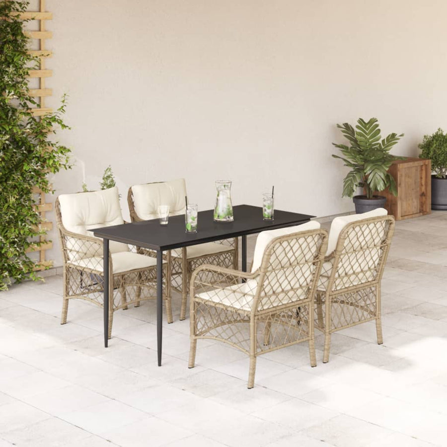 5-Delige Tuinset Met Kussens Poly Rattan Beige