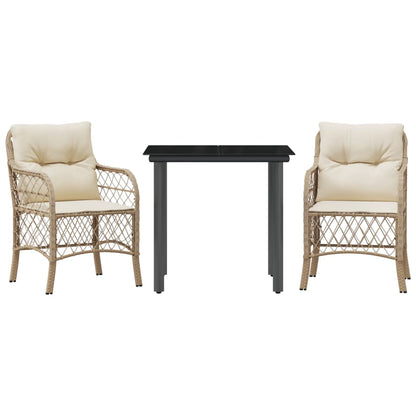 3-Delige Bistroset Met Kussens Poly Rattan Beige