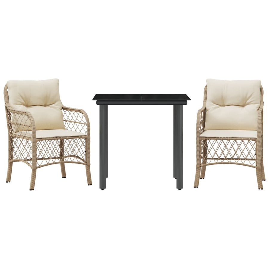 3-Delige Bistroset Met Kussens Poly Rattan Beige