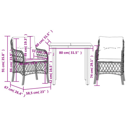 3-Delige Bistroset Met Kussens Poly Rattan Beige