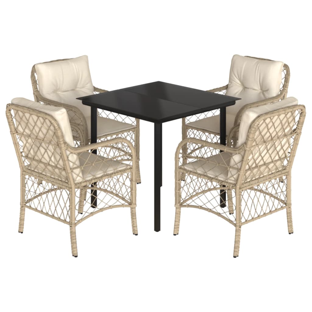 5-Delige Tuinset Met Kussens Poly Rattan Beige