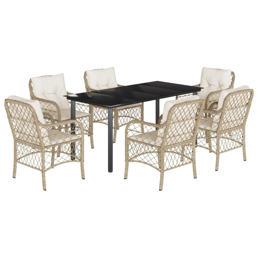 7-Delige Tuinset Met Kussens Poly Rattan Beige