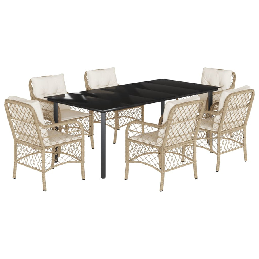 7-Delige Tuinset Met Kussens Poly Rattan Beige 6 200 cm tafellengte