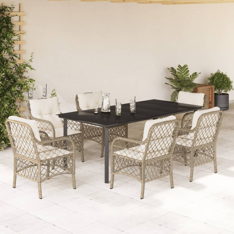7-Delige Tuinset Met Kussens Poly Rattan Beige 6 200 cm tafellengte