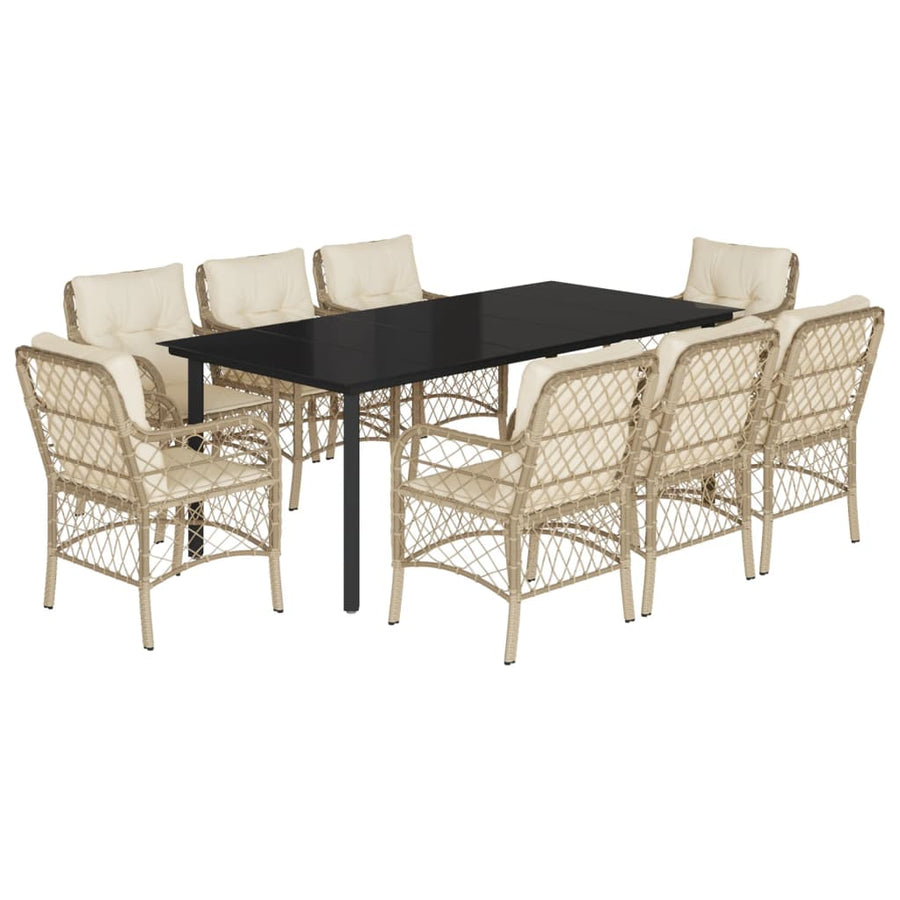 9-Delige Tuinset Met Kussens Poly Rattan Beige 8 200 cm tafellengte