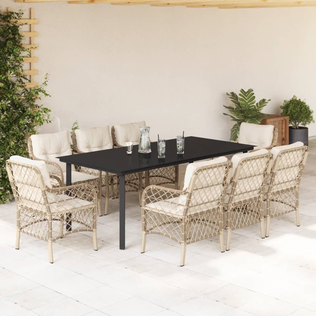 9-Delige Tuinset Met Kussens Poly Rattan Beige 8 200 cm tafellengte