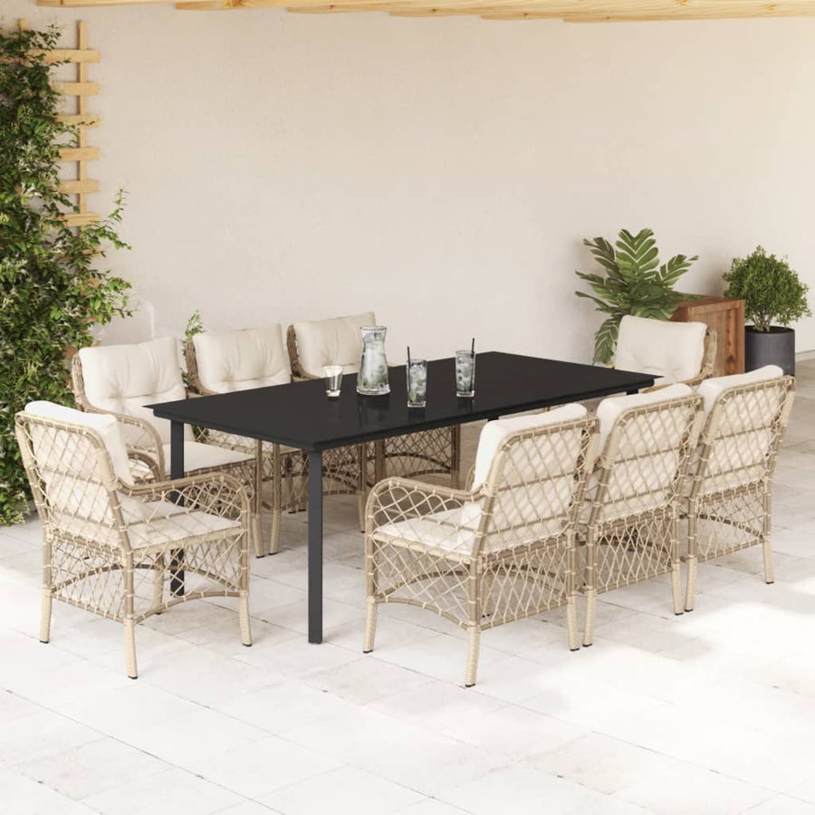 9-Delige Tuinset Met Kussens Poly Rattan Beige 8 200 cm tafellengte