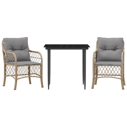 3-Delige Bistroset Met Kussens Poly Rattan Gemengd Beige