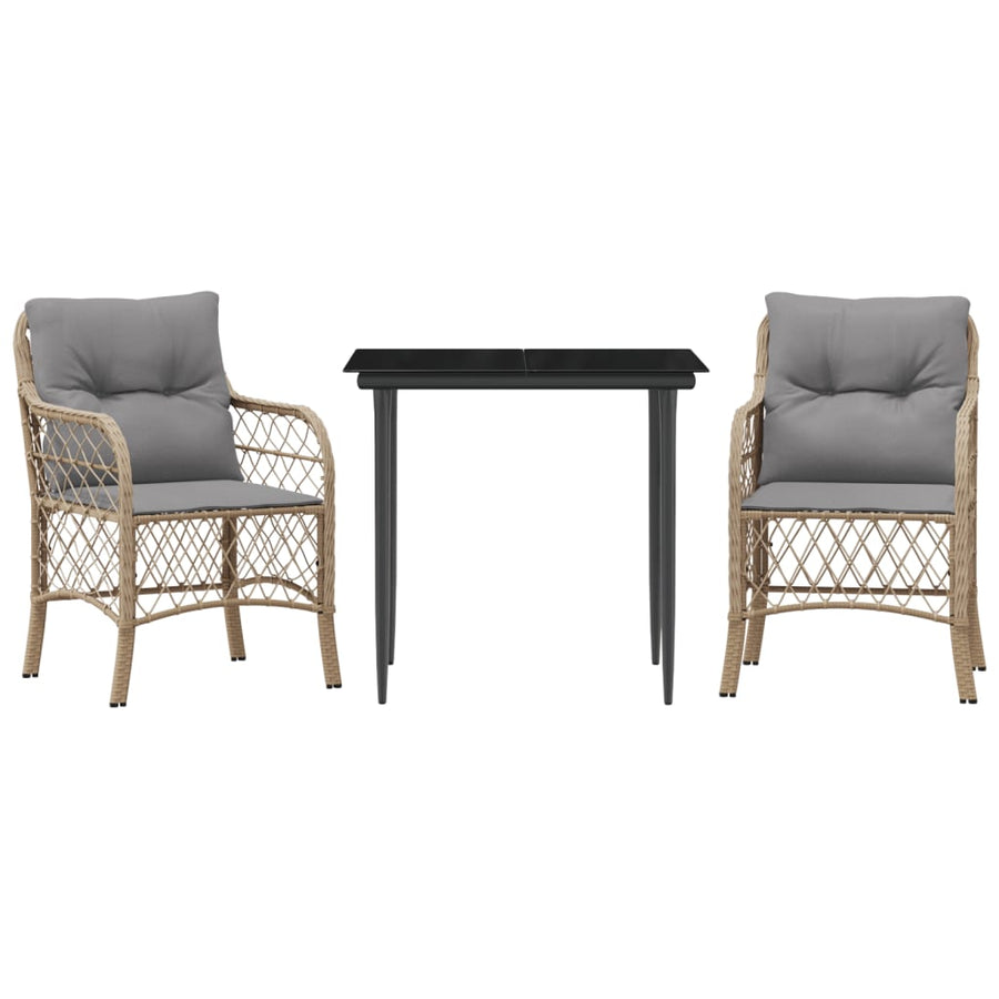 3-Delige Bistroset Met Kussens Poly Rattan Gemengd Beige