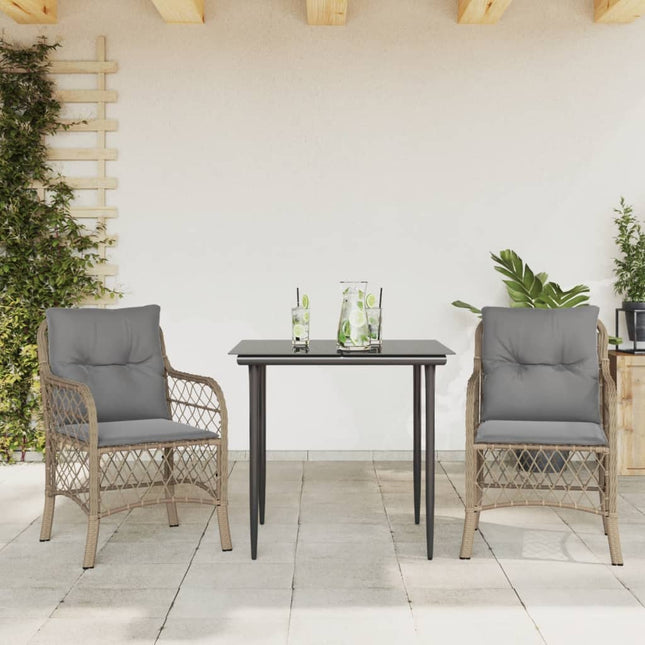 3-Delige Bistroset Met Kussens Poly Rattan Gemengd Beige