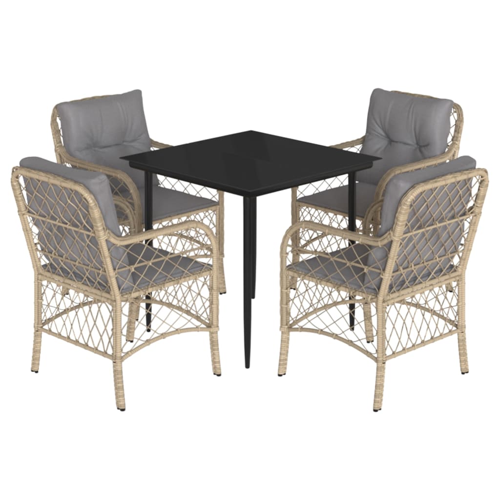 5-Delige Tuinset Met Kussens Poly Rattan Gemengd Beige