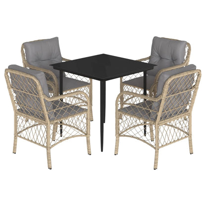 5-Delige Tuinset Met Kussens Poly Rattan Gemengd Beige