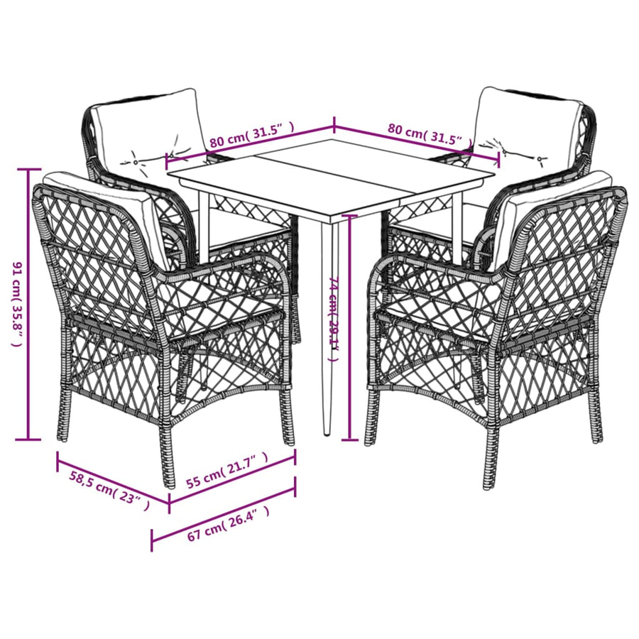 5-Delige Tuinset Met Kussens Poly Rattan Gemengd Beige