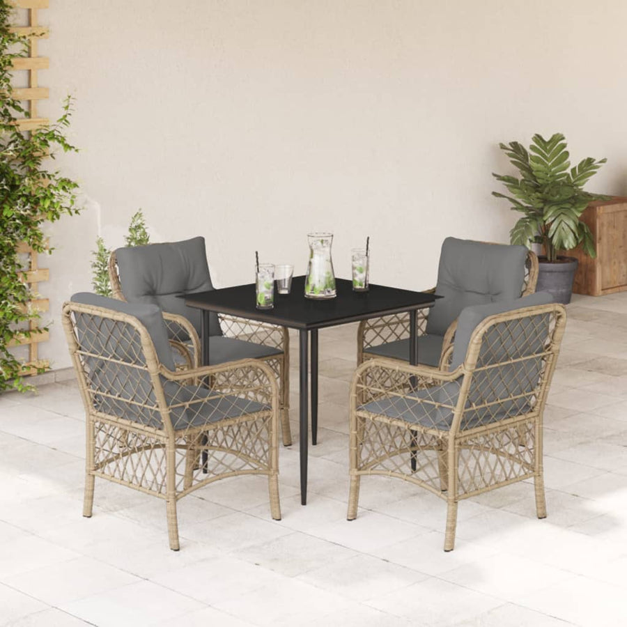 5-Delige Tuinset Met Kussens Poly Rattan Gemengd Beige