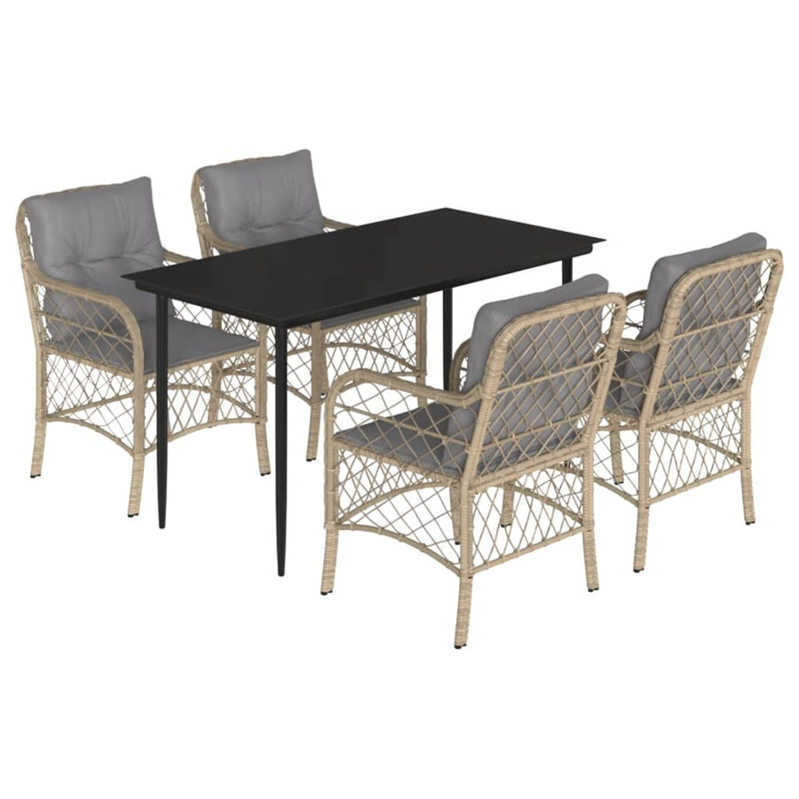 5-Delige Tuinset Met Kussens Poly Rattan Gemengd Beige