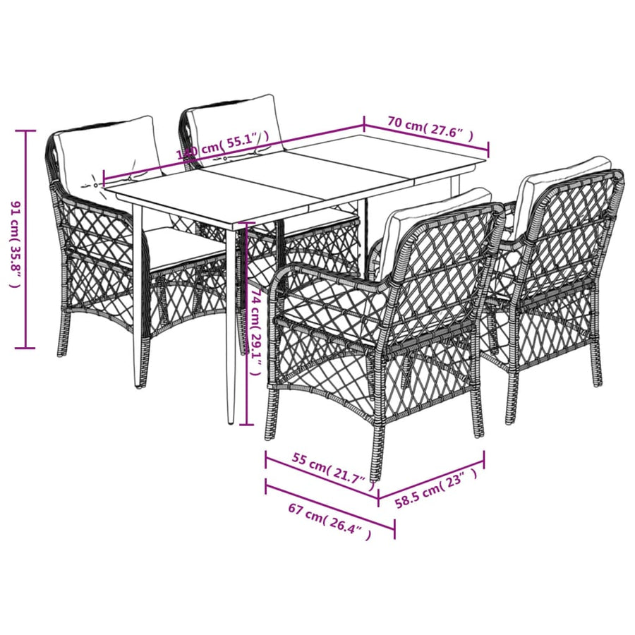 5-Delige Tuinset Met Kussens Poly Rattan Gemengd Beige