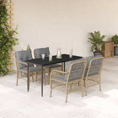 5-Delige Tuinset Met Kussens Poly Rattan Gemengd Beige