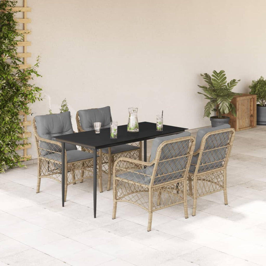 5-Delige Tuinset Met Kussens Poly Rattan Gemengd Beige