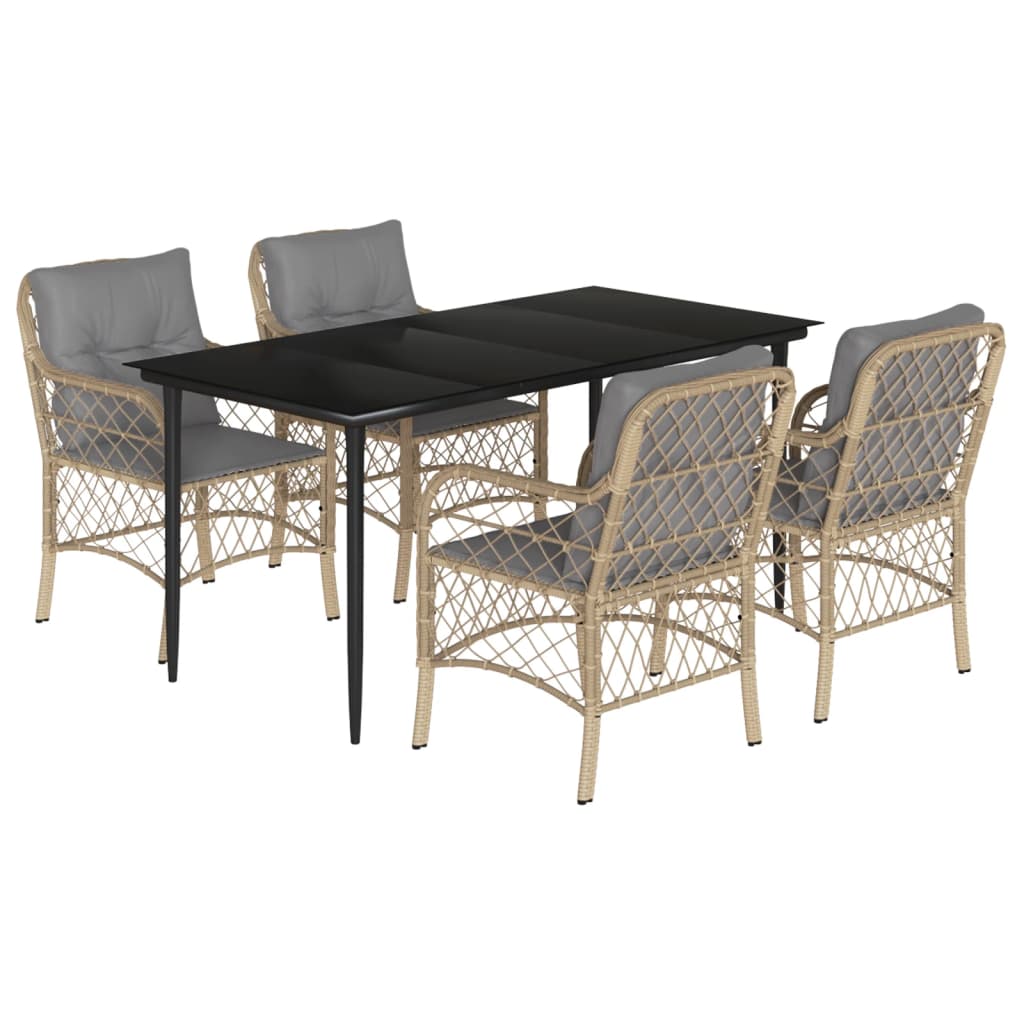 5-Delige Tuinset Met Kussens Poly Rattan Gemengd Beige