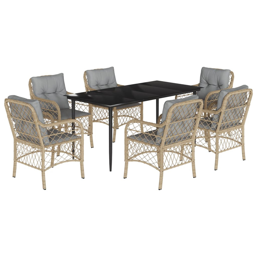 7-Delige Tuinset Met Kussens Poly Rattan Gemengd Beige