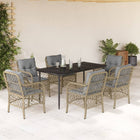 7-piece Garden Dining Set with Cushions Poly Rattan Mixed Beige