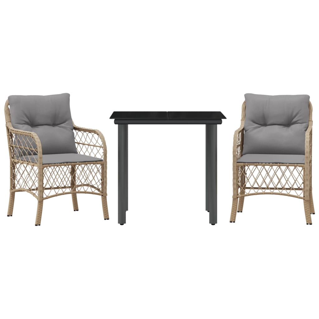 3-Delige Bistroset Met Kussens Poly Rattan Gemengd Beige