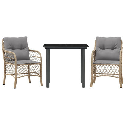 3-Delige Bistroset Met Kussens Poly Rattan Gemengd Beige