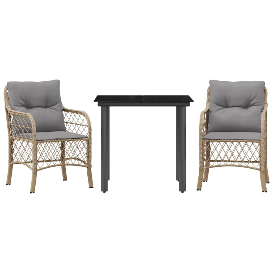 3-Delige Bistroset Met Kussens Poly Rattan Gemengd Beige