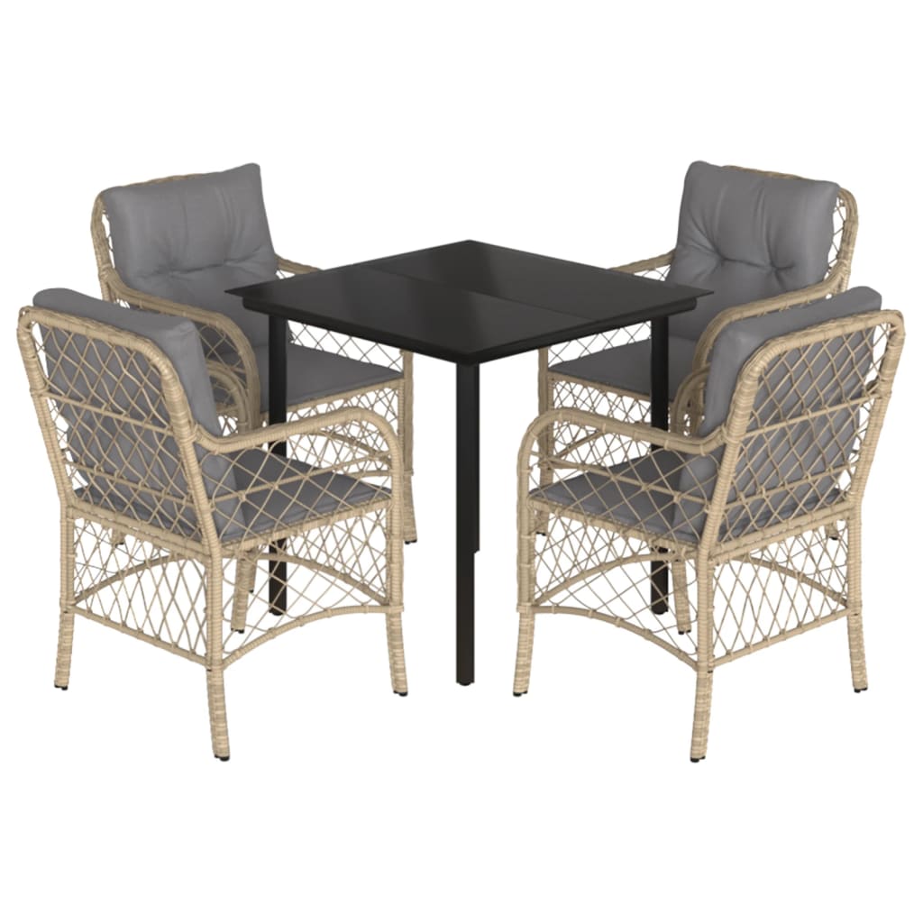 5-Delige Tuinset Met Kussens Poly Rattan Gemengd Beige