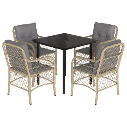 5-Delige Tuinset Met Kussens Poly Rattan Gemengd Beige